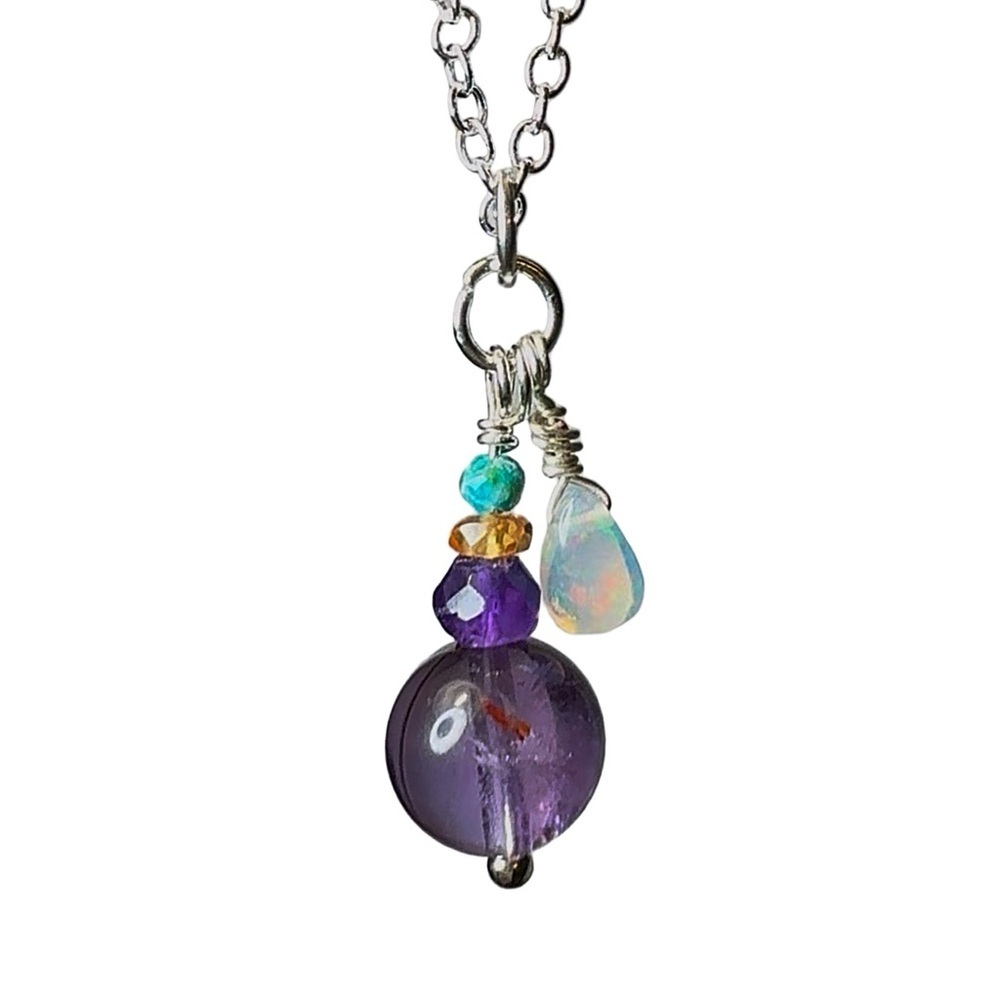 Elegant Multi Gemstone and Silver Pendant Necklace!